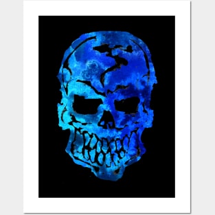 Ocean Blue Human Skull Posters and Art